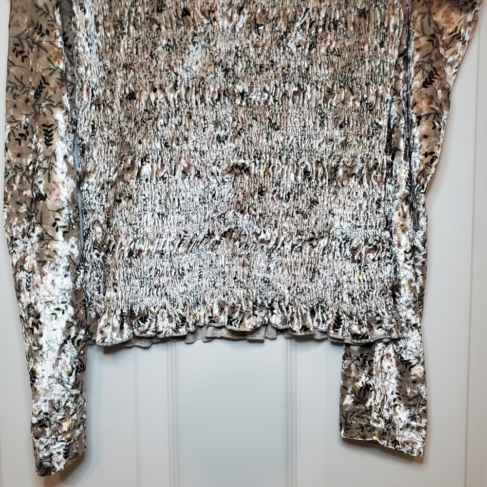 Allison New York Floral Velvet Blouse ruffles Sz XS - Picture 7 of 10